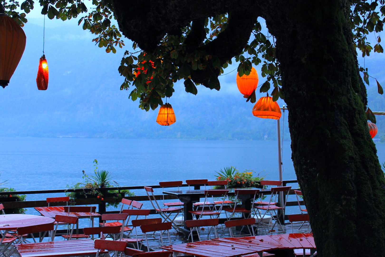 Mountain village view in Hallstatt, Austria.