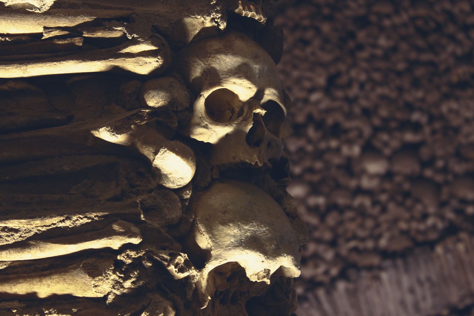 Interior detail from Capela dos Ossos in Evora, Portugal.